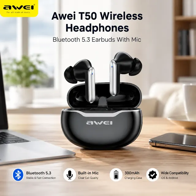 Awei T50 TWS Wireless Earbuds Awei T50 TWS Wireless Earbuds