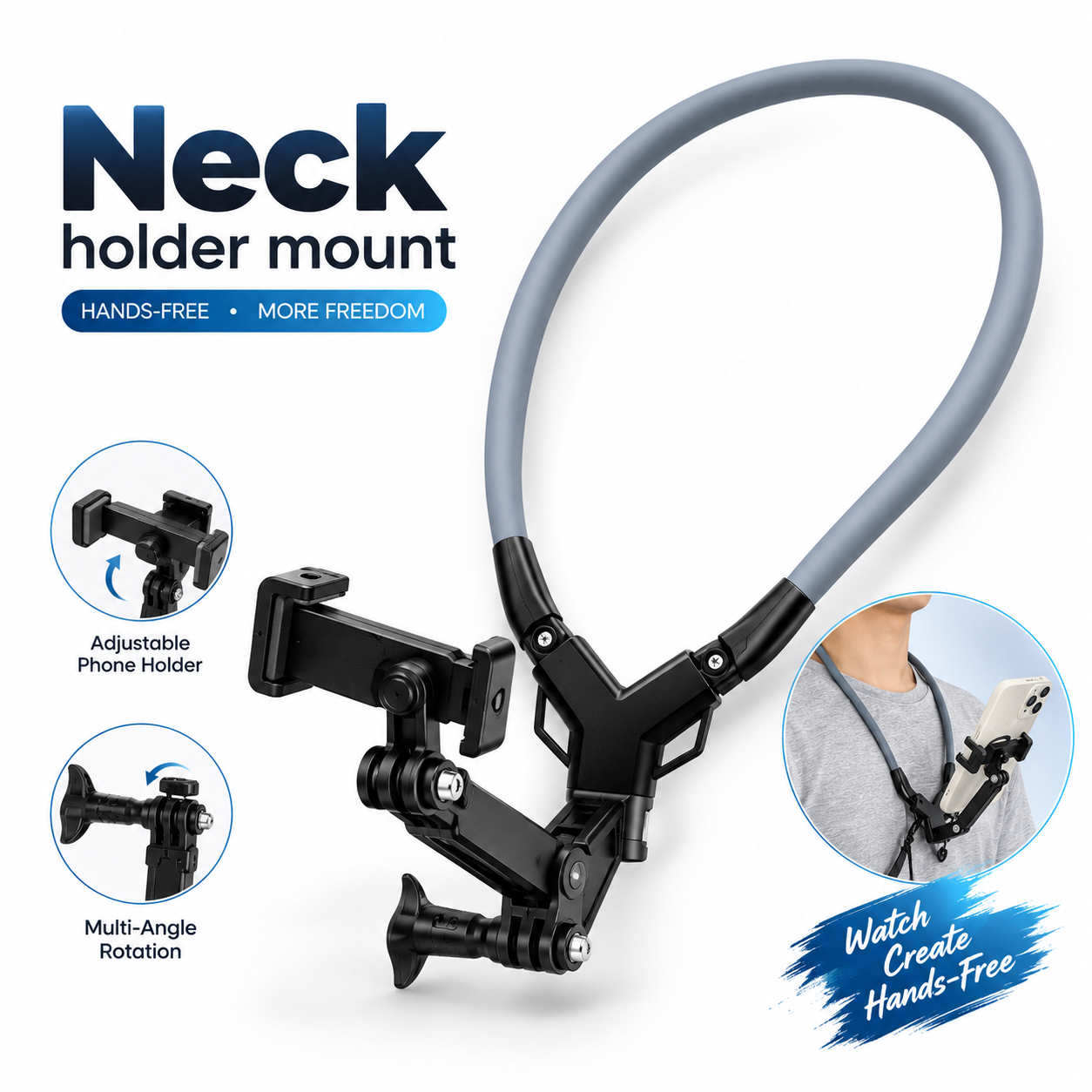 CZ0fRUINeJMedpGLE7sKgB2B2pZjbyUOVz6jkyrx Hands-Free Magnetic & Flexible Neck Phone Holder Mount – 180° Adjustable POV Vlogging Bracket for Bike Riding, Unboxing, Cooking & Travel Recording - Image 1